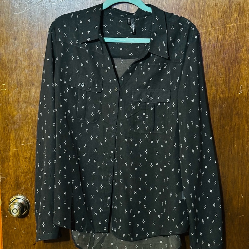 Maurices Black Shirt with White Geometric Design